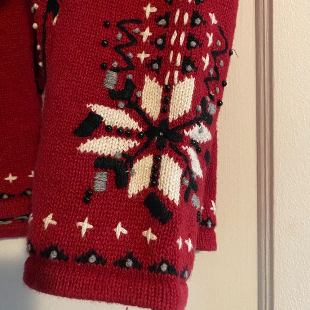 Vintage Timberlea Zip Up Christmas Sweater Snowman Beaded Size XL - Picture 3 of 7